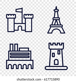 Monument icons set. set of 4 monument outline icons such as castle