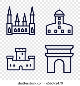 Monument icons set. set of 4 monument outline icons such as castle