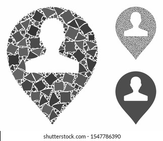Monument marker composition of joggly pieces in variable sizes and color tints, based on monument marker icon. Vector joggly items are organized into composition.
