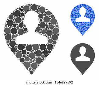 Monument marker mosaic of round dots in various sizes and color tints, based on monument marker icon. Vector round dots are united into blue collage.
