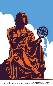 Monument, memorial of astronomer Nicolaus Copernicus, Warsaw, Poland, vector illustration