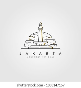 monument national of jakarta line art logo vector illustration design, jakarta landmark symbol