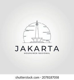 monument national of jakarta line art logo vector illustration design, jakarta landmark symbol