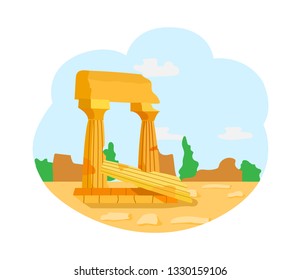 Monument of old city vector, isolated remains of great civilization. Architectural exploration of unknown place, medieval historical past architecture