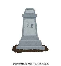 Monument on the grave. Gravestone in the cemetery. Gray monument on the grave of RIP. Vector cartoon illustration.