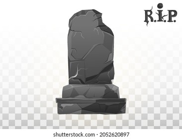 Monument on the grave. Gravestone in the cemetery. Gray monument on the grave of RIP. Vector cartoon illustration. Halloween elements set.