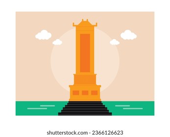 Monumento a los héroes de la gente en China, arquitectura nacional histórica. Diseño de caracteres. Ilustración plana del vector