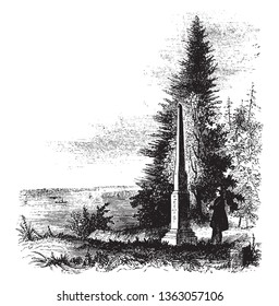 Monument At Red bank,New Jersey,vintage line drawing or engraving illustration.