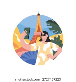Monument Selfie flat vector character concept illustration. 