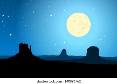 Monument Valley Arizona Against A Starry Night Sky, EPS10 Vector