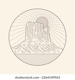 Monument Valley Arizona desierto mono line vector de arte para el diseño de camisetas de arte, parches, gráficos y de arte