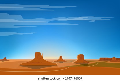 Monument Valley. Arizona Landscape. Mountains And Rocks. Vector Illustration