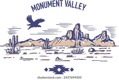 Monument Valley desert landscape vector illustration