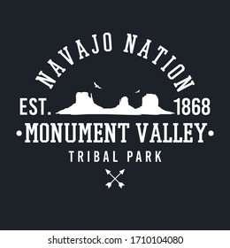 Monument Valley, UT USA Stamp. Navajo Nation Park seal. Round Vector icon. Mountain Desert emblem.  