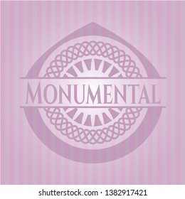 Monumental badge with pink background. Vector Illustration. Detailed.