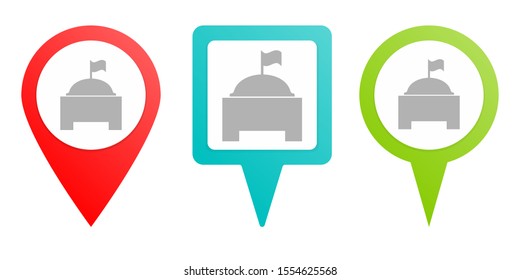 Monumental building pin icon. Multicolor pin vector icon