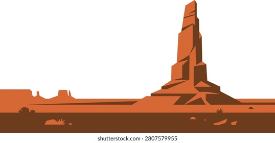 Monumental rock formation in a desert landscape, showcasing natural beauty and serenity
