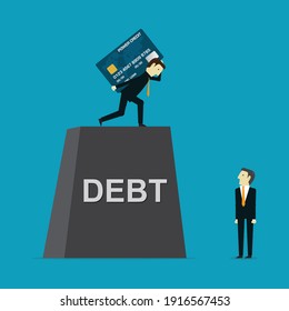 Monuments Bear Credit Card Debt, Vector Illustration In Flat Style