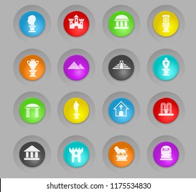 monuments colored plastic round buttons web icons for user interface design