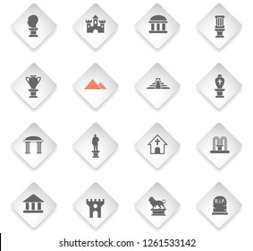 monuments flat rhombus web icons for user interface design