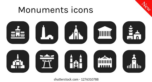  monuments icon set. 10 filled monuments icons. Simple modern icons about  - Berlin, Qutb minar, Hallgrimskirkja, Pantheon, Thatbyinnyu temple, Giant swing, Chartres cathedral