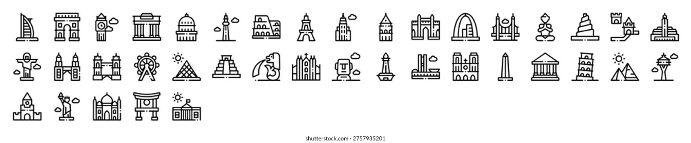 Monuments Landmarks Historical Structures Icon Collection