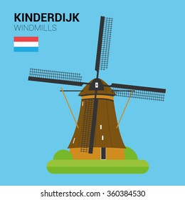 Monuments and landmarks Vector Collection: Kinderdijk Windmills.EPS 10 file compatible and editable.