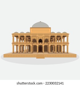 Monuments of Makli Necropolis ancient tomb vector illustration Makli Graveyard, Pakistan.
