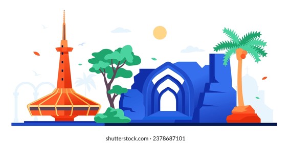 Monuments and museums of Israel - modern colored vector illustration