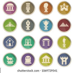 monuments web icons in the form of round paper labels