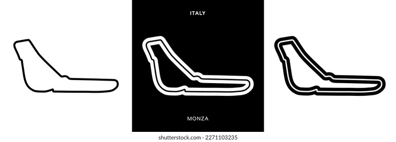 Monza Circuit Vector. Italy Monza Circuit Race Track Illustration with Editable Stroke. Stock Vector.