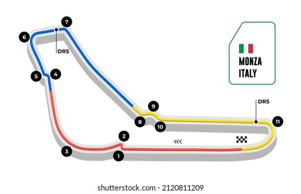 Monza grand prix race track. circuit for motorsport and autosport. Vector illustration.