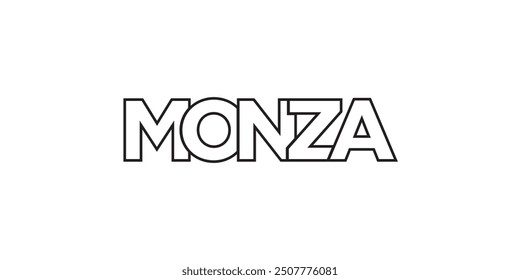 Monza in the Italia emblem. The design features a geometric style, vector illustration with bold typography in a modern font. The graphic slogan lettering.