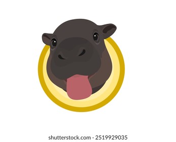 Moo Deng hippopotamus on white background.
