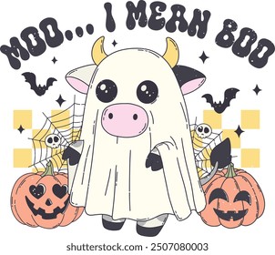 moo.. i mean boo sublimation halloween retro style, hand draw