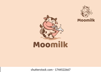 Moo Milk Vector Logo Cartoon Character. This logo ideal for food logo, milk or cheese product, ice cream product, yogurt product. and others. It’s also excellent for print, Website, or other medias. 
