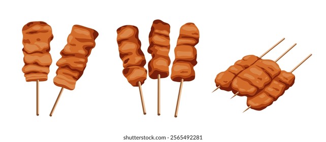 Moo Ping,Pork marinated beef, then roastedisolated on white background. Vector eps 10.