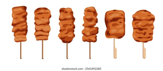 Moo Ping,Pork marinated beef, then roastedisolated on white background. Vector eps 10.