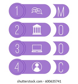 Mooc icons. Stock vector illustration with infographics elements on massive open online course. e-learning.