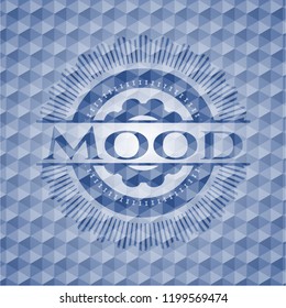 Mood blue emblem with geometric pattern.