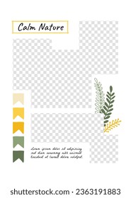 Mood board background. Photo collage layout. Moodboard template. Mosaic pictures album grid. Scrapbook images. Vector illustration. Poster design with colour palette and quote. photomontage frames