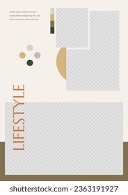 Mood board background. Photo collage layout. Moodboard template. Mosaic pictures album grid. Scrapbook images. Vector illustration. Poster design with colour palette and quote. photomontage frames
