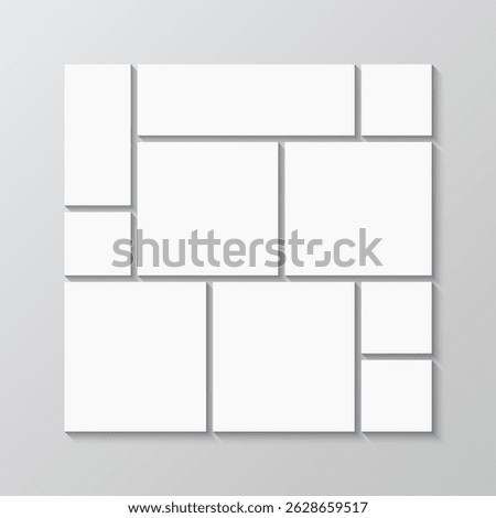 Mood board background. Photo collage square layout. Mosaic picture frame. Moodboard template. Portfolio images mockup. Scrapbook grid. Album brandboard. Gallery banner. Vector illustration