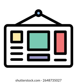 Ícone de placa de humor ilustração de estilo de linha plana representando inspiração visual e direção criativa, adequado para projetos de design, marca e apresentações artísticas