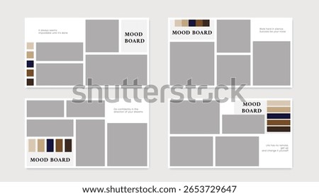 Mood board layout. Photo collage template. Mosaic picture grid. Mood board mockup. Vector illustration