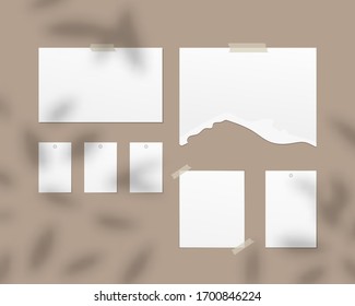 Mofa de la tabla de moldes. Hojas vacías de papel blanco en la pared. Tabla de moldes con cubierta de sombra. Vector de mordaza aislado. Diseño de plantilla. Ilustración vectorial realista.