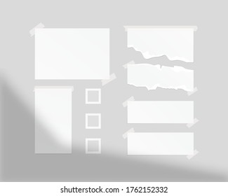 Mood board mockup template. Empty sheets of white paper on the wall with shadow overlay. Mockup vector isolated. Template design. Realistic vector illustration.
