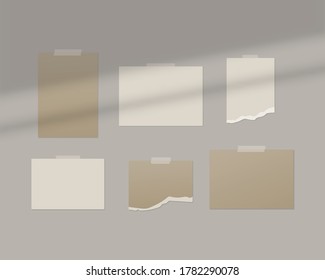 Moodboard-Mockup-Vorlage. Leere Blätter aus weißem Papier an der Wand mit Schattenüberzug. Schauen Sie auf die Vektorgrafik einzeln. Vorlagendesign. Realistische Vektorgrafik.