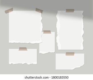 Mood board mockup template. Empty sheets of white paper on the wall with shadow overlay. Mockup vector isolated. Template design. Realistic vector illustration.