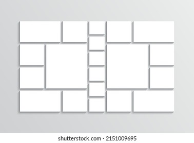 Mood board template. Collage layout. Moodboard grid. Mosaic photo pictures. Frames images. Album banner. Gallery brandboard. Modern portfolio background. Minimalist presentation. Vector illustration